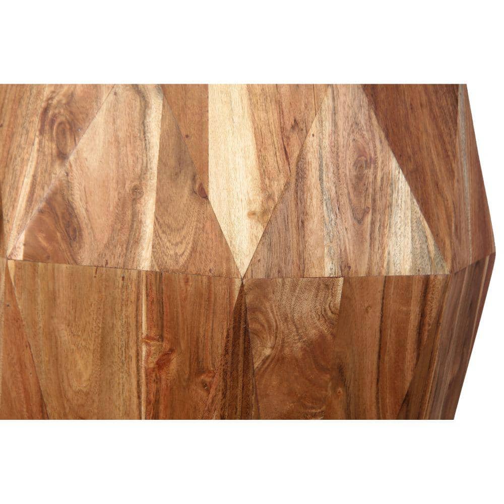 Artisanal Octagon Top Acacia Wood Side Table, Natural Brown