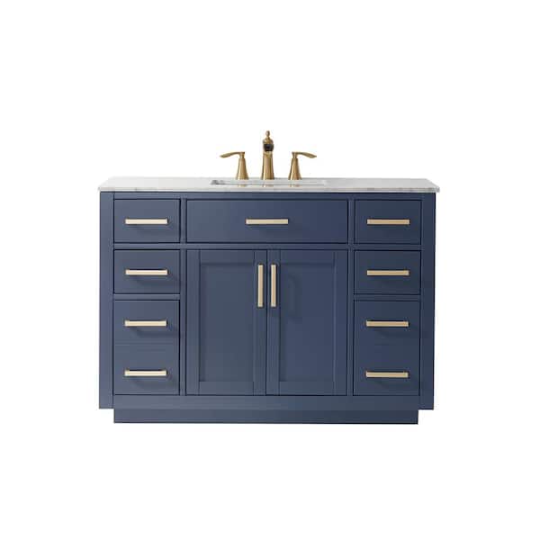 Altair Ivy 48 in. Bath Vanity in Royal Blue with Carrara Marble Vanity Top in White with White Basin