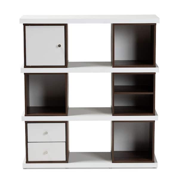 Baxton Studio Rune White and Walnut Bookcase
