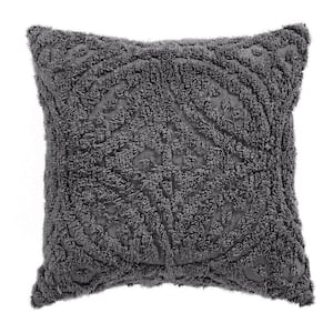 Wedding Ring Collection Gray 18 in. Square Loop Design 100% Cotton Tufted Square Pillow