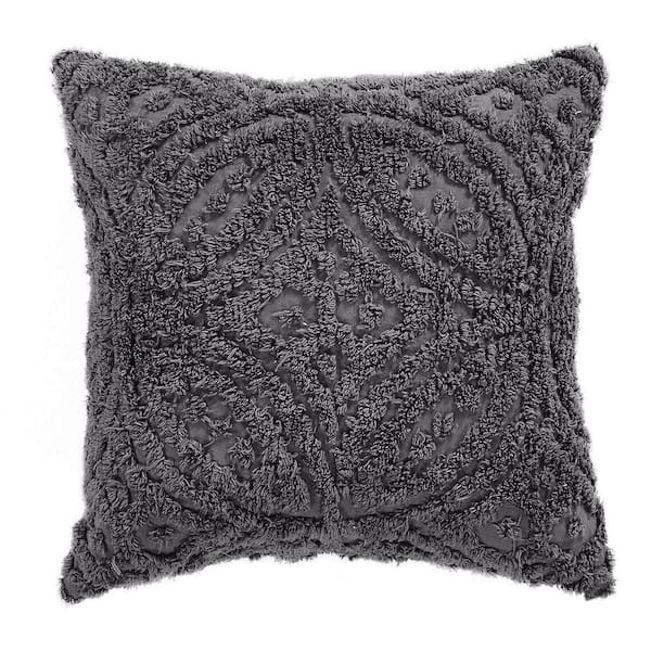 Better Trends Wedding Ring Collection Gray 18 in. Square Loop Design 100% Cotton Tufted Square Pillow