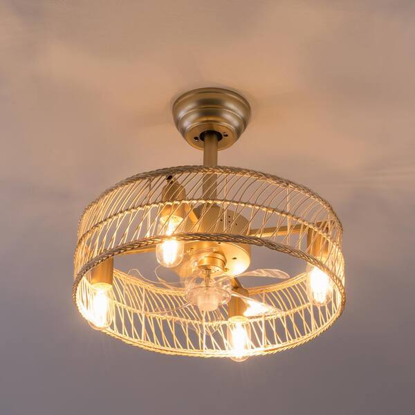何でも揃う in. 18 OUKANING Indoor Fan Ceiling Caged Bamboo Modern Gold メンテナンス