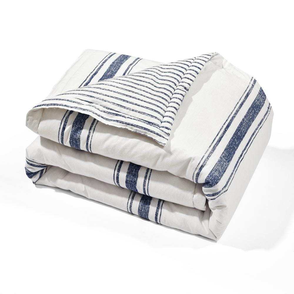 Farmhouse Stripe Navy Cotton Reversible Cozy Throw 60"x50"
