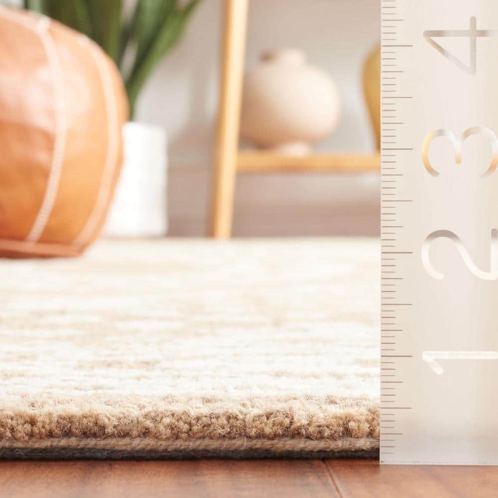 Ivory and Brown Handmade Wool Tufted 4' x 6' Area Rug
