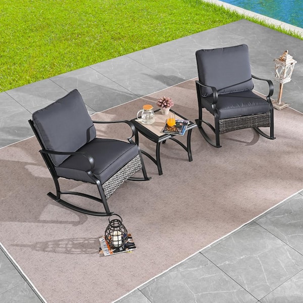 Patio Festival 3-Piece Metal Patio Conversation Set with Grey Cushions