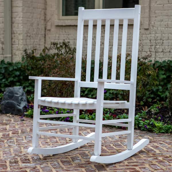 Decor Therapy Shelby White Wood Outdoor, White Wooden Porch Rockers