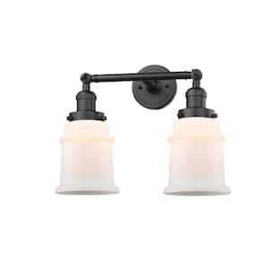 Canton 16.5 in. 2-Light Oil Rubbed Bronze Vanity Light with Matte White Glass Shade