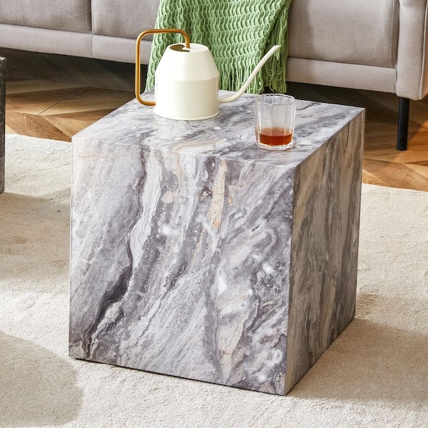 Gray Square Wood 15.7 in. W Decorative Stand with Textured Patterns
