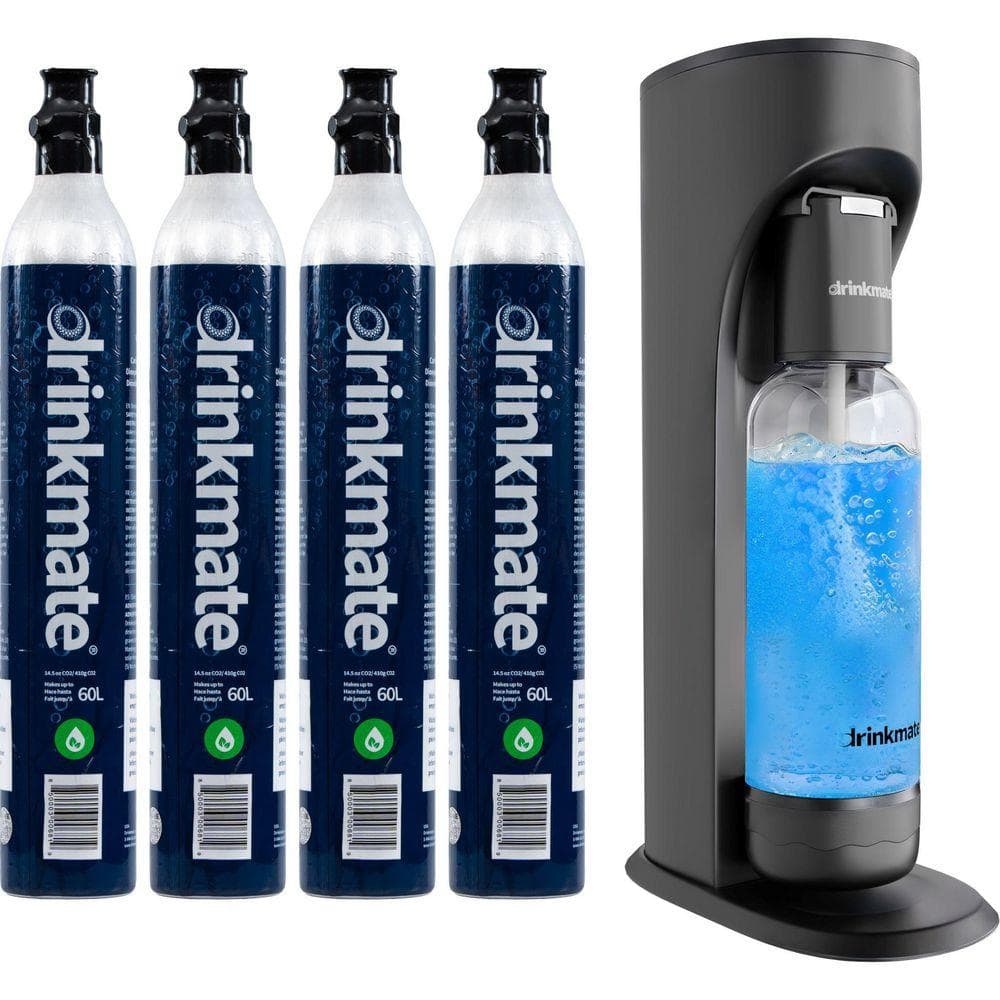 DrinkMate Matte Black Sparkling Water, Soda Maker CO2 Bundle, 4