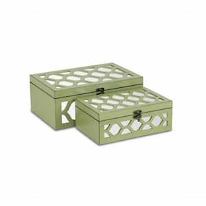 Green Quatrefoil Mirror Jewelry Storage Boxes