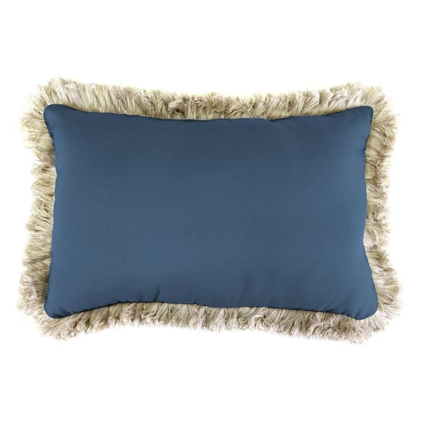 Jordan Manufacturing Sunbrella 9 in. x 22 in. Canvas Sapphire Blue Lumbar Outdoor Pillow with Canvas Fringe