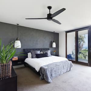 Indoor/Outdoor Use 60 in. Black 3 Wooden Blade Propeller Ceiling Fan with Remote Control, 6-Speed Adjustable, DC Motor
