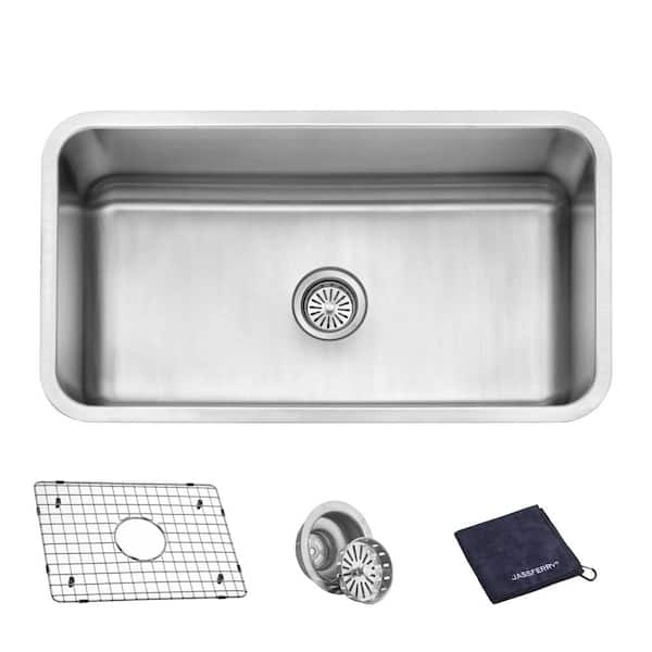 JASSFERRY 16-Gauge Stainless Steel 32 in. Single Bowl Undermount Kitchen Sink with Bottom Grid