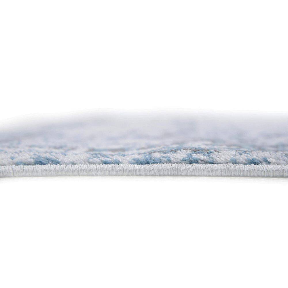 Reversible Easy-Care Light Blue Synthetic Rectangular Rug