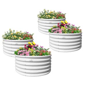 4 Pcs Round White 179 Gal. Galvanized Steel Raised Garden Bed Above Ground for Vegetables & Flowers(48 in. L x 18 in. H)