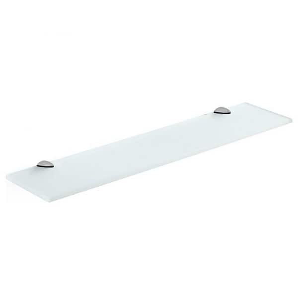 Fab Glass and Mirror 24 in. L x 0.37 in. H x 6 in. W Floating Wall Mount Frosted Tempered Glass Rectangular Shelf in Chrome Brackets