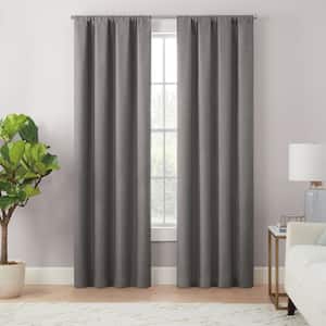 Magnitech Cannes Charcoal Solid Polyester 84 in. L x 40 in. W Blackout Rod Pocket Curtain