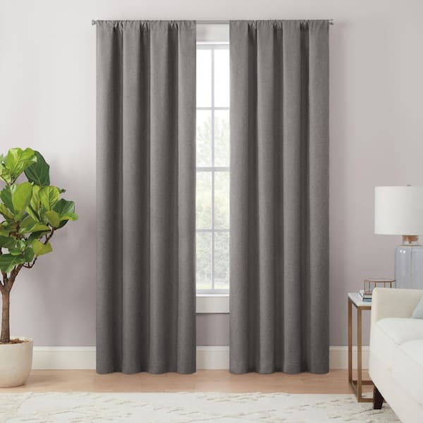 Eclipse Magnitech Cannes Charcoal Solid Polyester 84 in. L x 40 in. W Blackout Rod Pocket Curtain