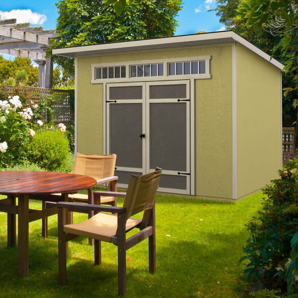 Olympia 10x7.5 Beige Wood Storage Shed with Double Doors