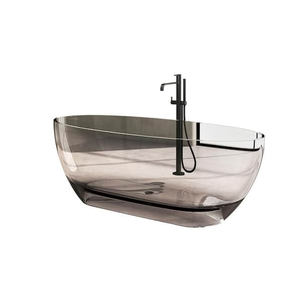 63 in. x 22 in. Soaking Bathtub with Center Pop up Drain in Transparent Gray