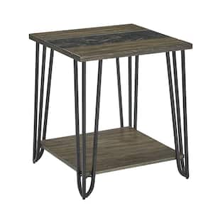 Harper 21 in. Brown Wood Square Sintered Stone End Table