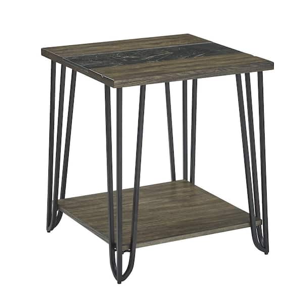 Steve Silver Harper 21 in. Brown Wood Square Sintered Stone End Table