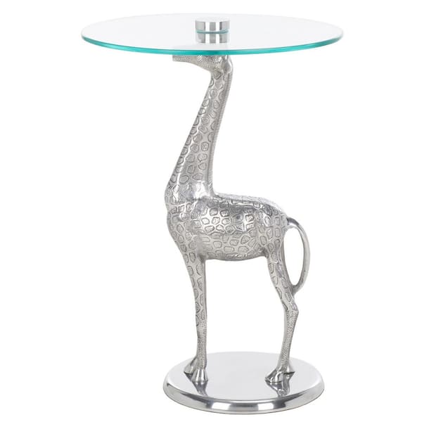 SAFAVIEH Gillard 15.8 in. Silver/Glass Round Glass End Table
