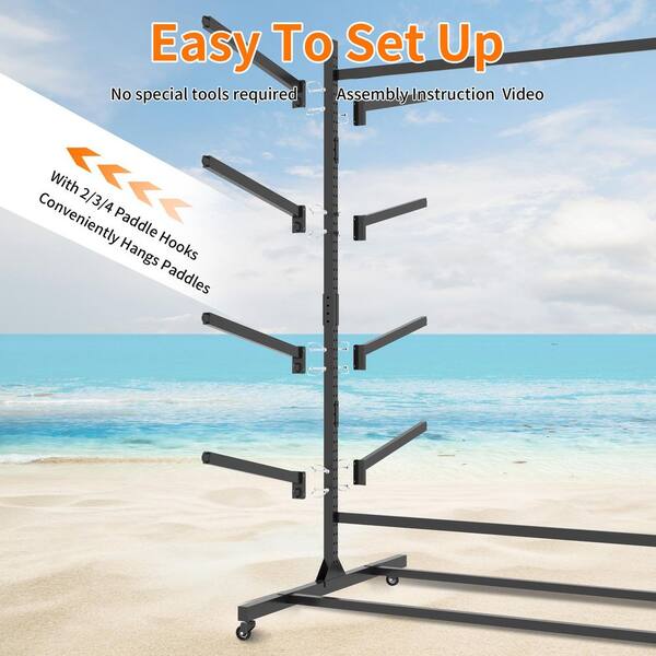 82 in. Freestanding Kayak Storage Rack with Wheels-Adjustable 8