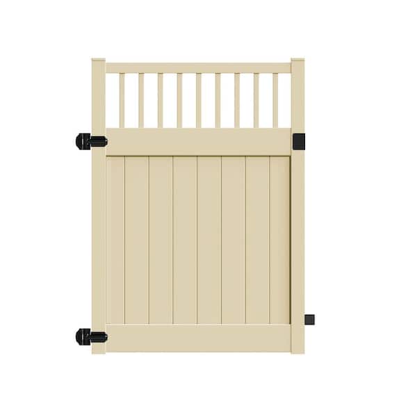 Barrette Outdoor Living Rainier 5 ft. x 6 ft. Sand Vinyl Closed Picket Fence Gate