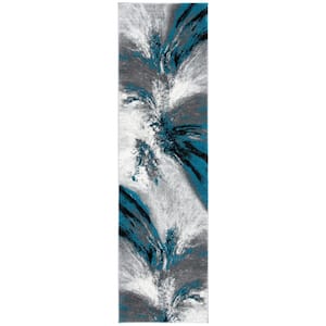 Glacier Blue/Gray 2 ft. x 8 ft. Abstract Runner Rug