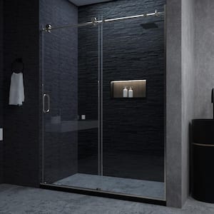 Ruhr 60 in. W x 76 in. H Sliding Semi-Frameless Shower Door in Brushed Nickel Finish with Clear Glass