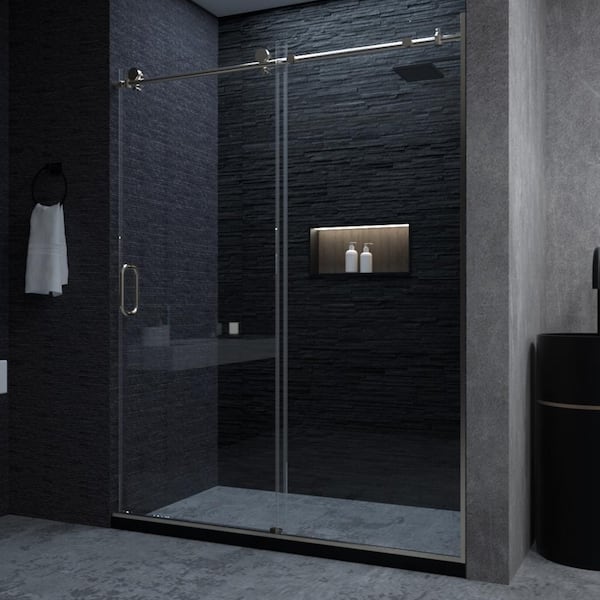 niveal Ruhr 60 in. W x 76 in. H Sliding Semi-Frameless Shower Door in Brushed Nickel Finish with Clear Glass