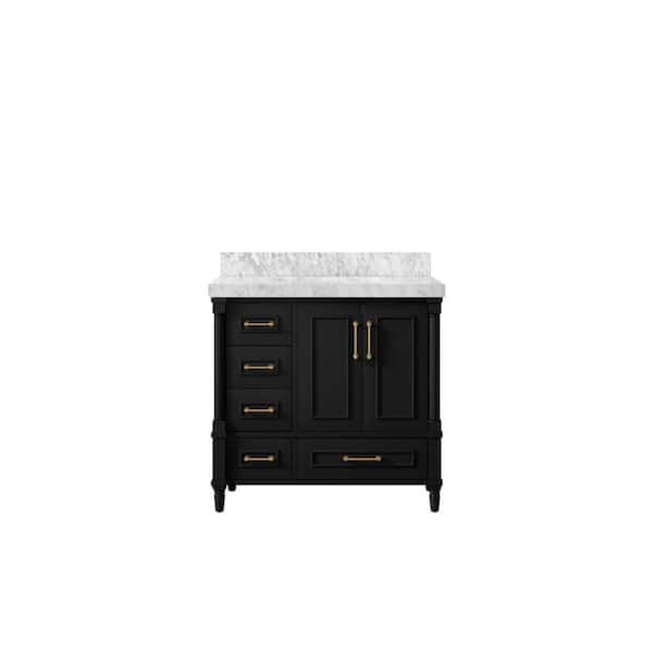 Willow Collections Hudson 36 in. W x 22 in. D x 36 in. H Single Sink Bath Vanity Center in Black with 2 in. Carrara Marble Top