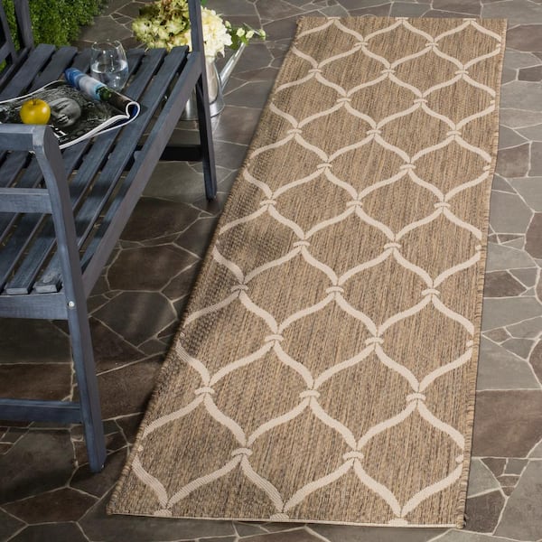 Courtyard Brown/Beige 2 ft. x 12 ft. Trellis Indoor/Outdoor Runner Rug