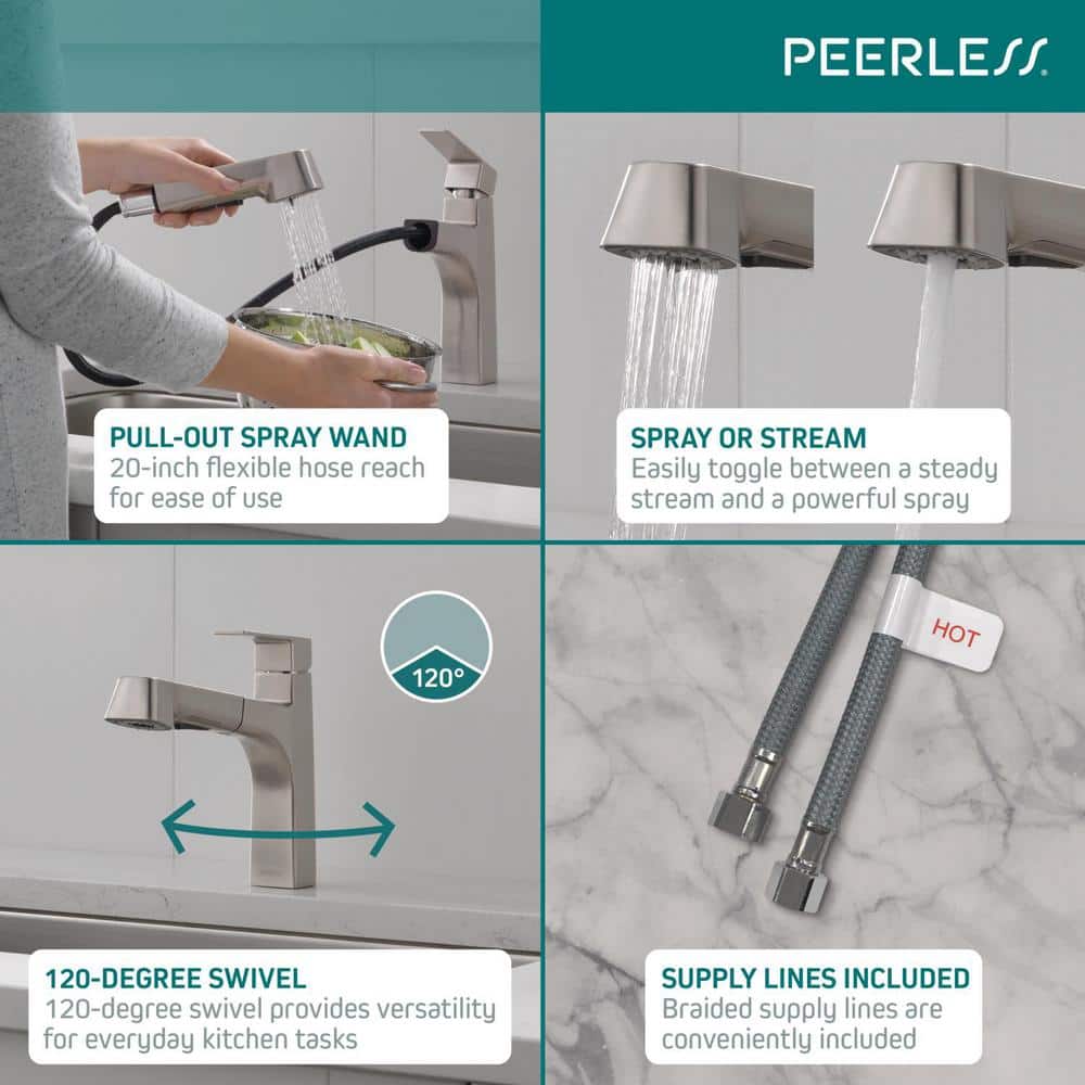 Xander Dual-Handle Stainless Steel Modern Pull-Out Kitchen Faucet