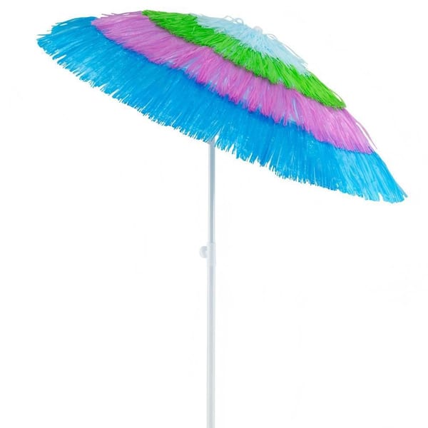 evergreen patio umbrella multicolored Clihome 6 ft. Lightweight Thatched Tiki Patio Umbrella in Colorful with Push Button Tilt and Carry Bag