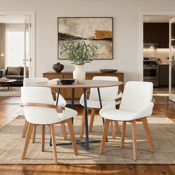 Lumisource Cosmo Cream Noise Fabric and Walnut Wood Side Chair CH