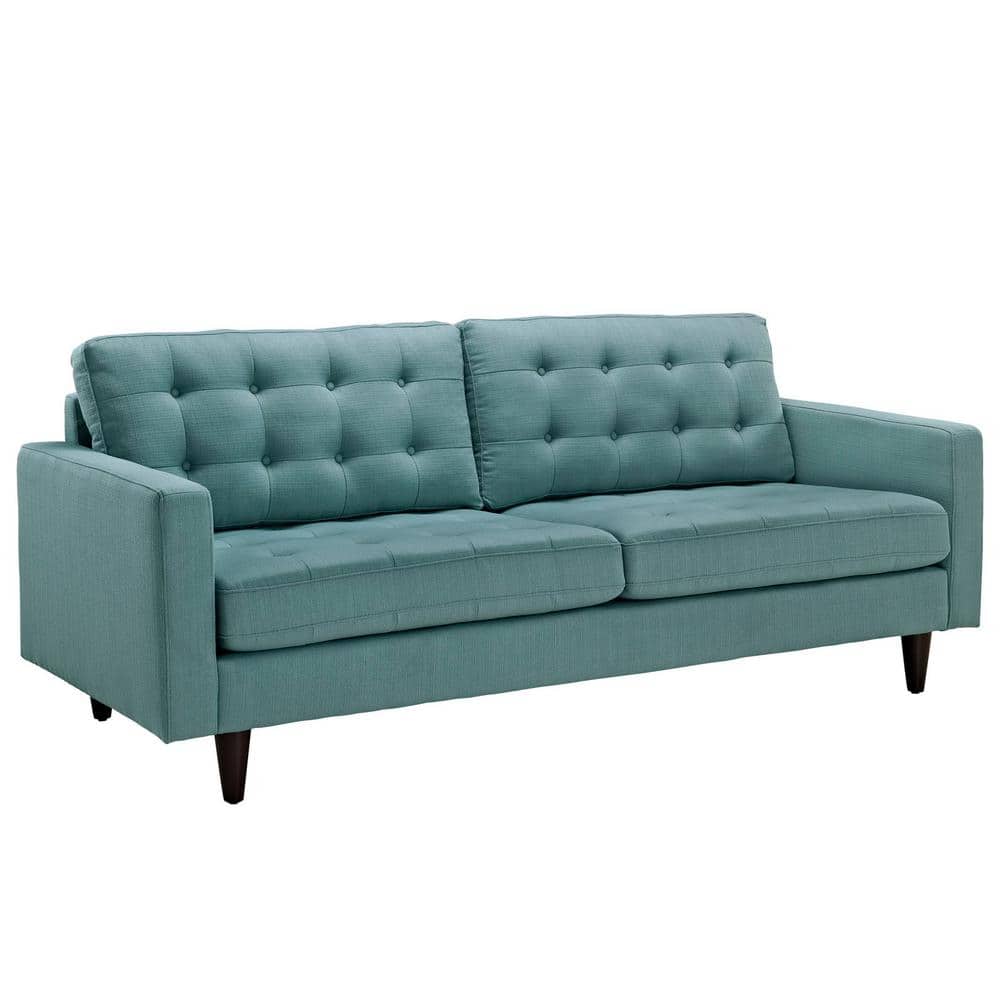 Laguna Blue Tufted Fabric Sofa with Wood Legs