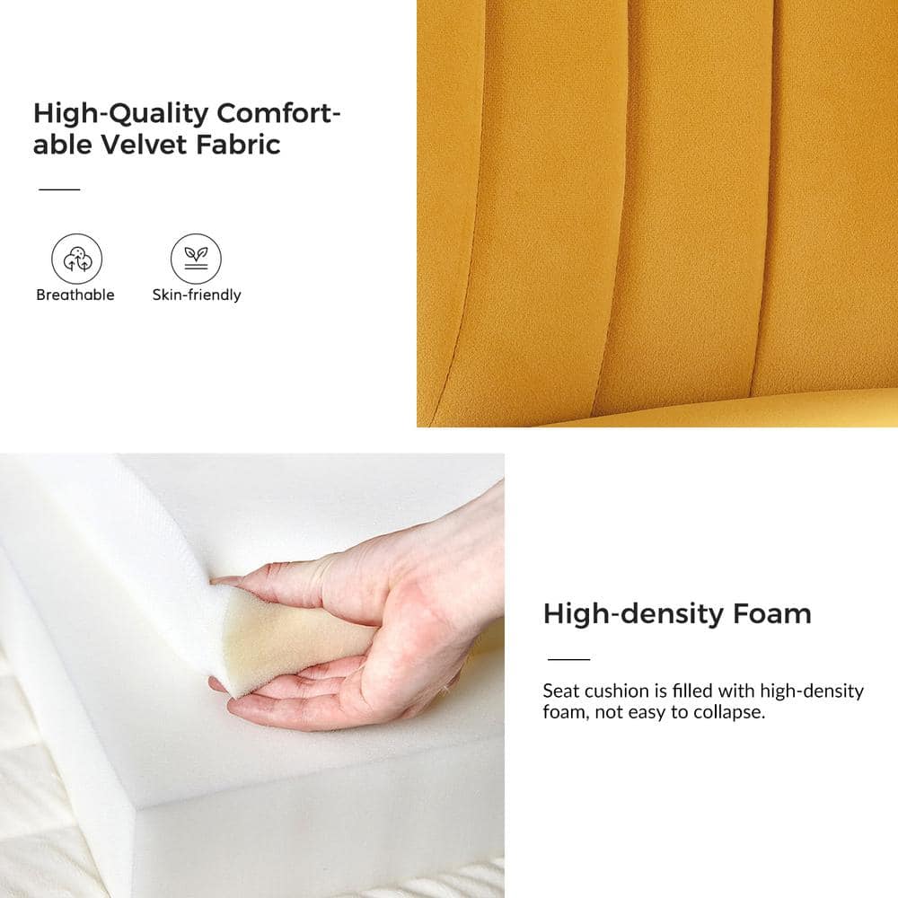 Mustard Velvet Upholstered Side Chair with Brass Metal Legs