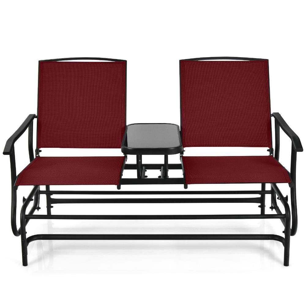 57 in. 2-Person Steel Patio Glider Loveseat with Center Tempered Glass Table, Red price history on PriceWatchPro