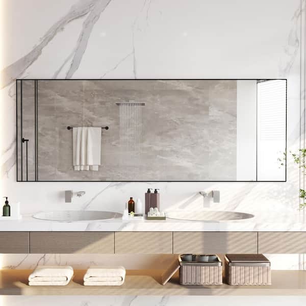 84 in. W x 32 in. H Large Rectangular Aluminum Alloy Framed Wall Mounted Bathroom Vanity Mirror in Black