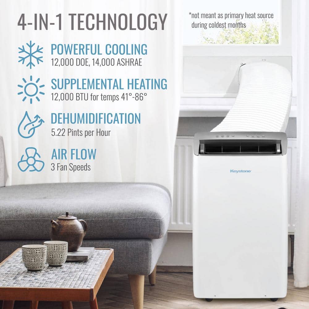 Keystone 14,000 BTU White Portable Air Conditioner with Heater and Remote