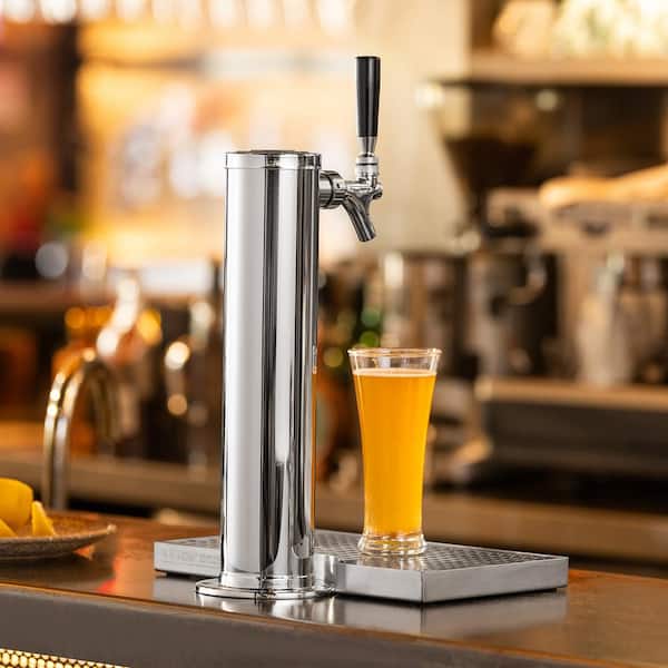 Kegerator Tower Kit Single Tap Beer Conversion Kit Silver Stainless Steel Keg Beer Tower Dispenser with Dual Gauge