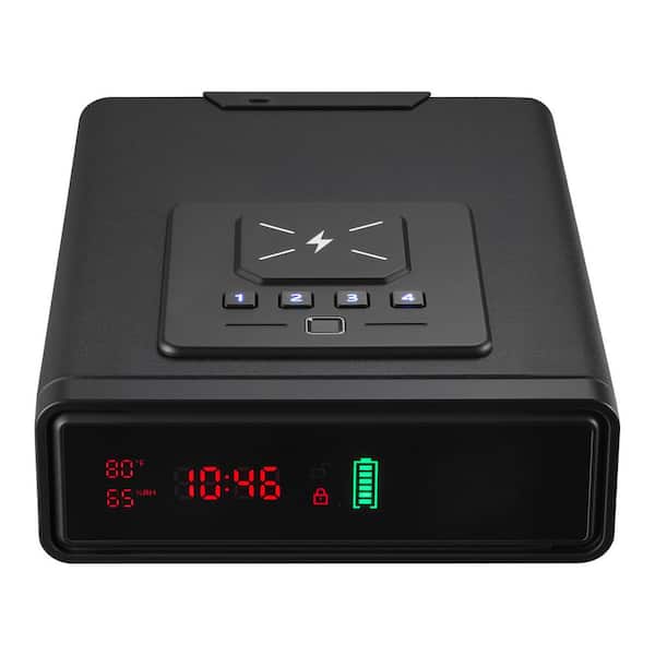 Gun Safe Drawer, Biometric/Keypad/Key Access, Fits 2 Pistols and Magazines, Wireless Charging, for Desk or Bedside