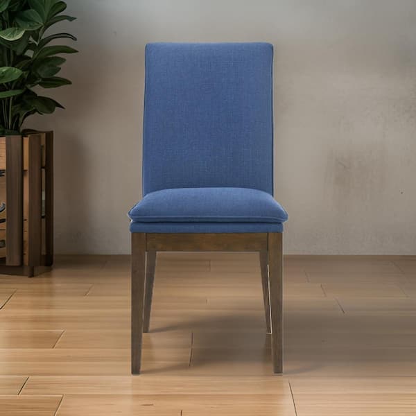 Benjara Brown and Blue Polyester Wooden Frame Dining Chair (Set of 2)