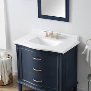 Mira 36 in. W x 21.875 in. D x 34.5 in. H Bath Vanity in Midnight Blue with Carrara Marble Vanity Top with White Basin