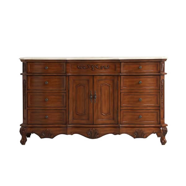 Unbranded Timeless Home 60 in. W x 21 in. D x 36 in. H Single Bathroom Vanity in Teak with Cream Marble Top and White Basin