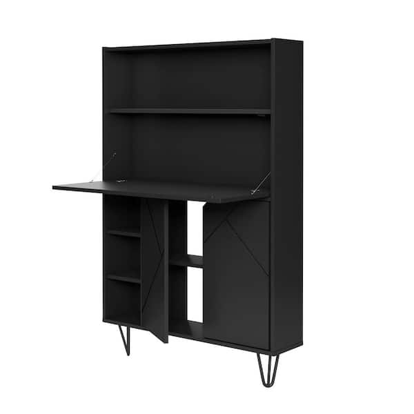 Nexera Slim 35 in. Rectangular Black Wood Secretary Desk with Drop Down Work Surface