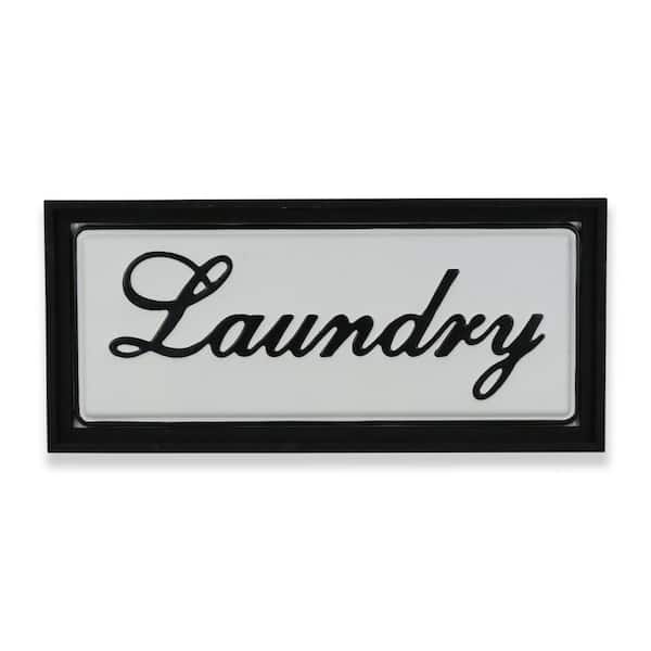 HomeRoots 23.75 in. x 10.75 in. Black, White Handcrafted Laundry Metal Wall Art 1-Piece