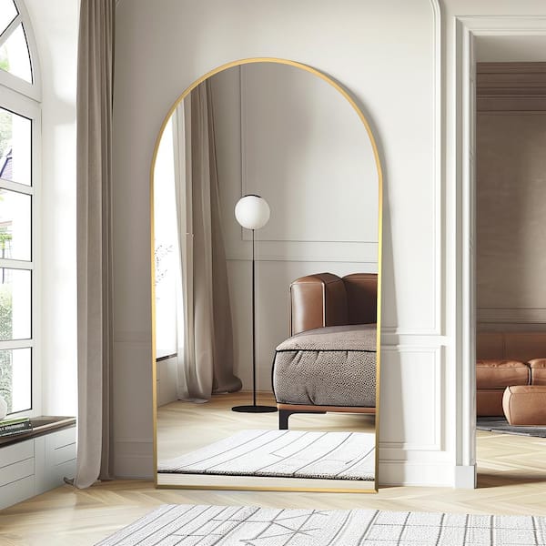 Dovelina 38 in. W x 71 in. H Arched Gold Framed Full Length Mirror Aluminum Alloy Floor Mirror